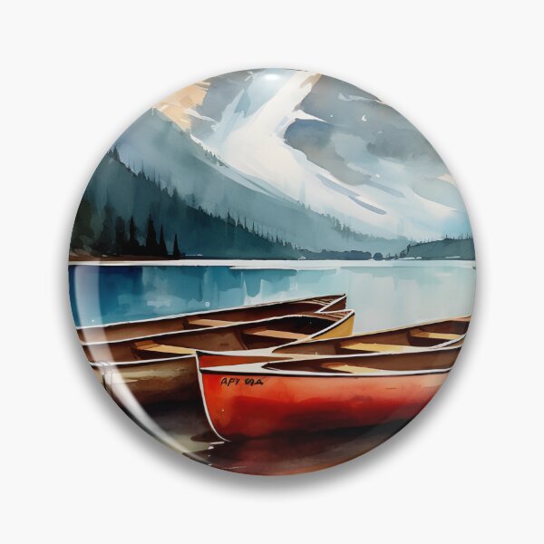 Item preview, AI Watercolor of canoes in a lake overlooking mountains designed and sold by cy312.