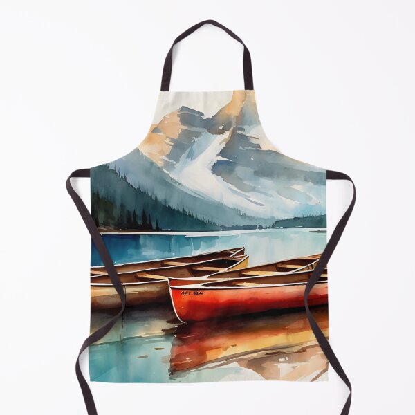 Item preview, AI Watercolor of canoes in a lake overlooking mountains designed and sold by cy312.