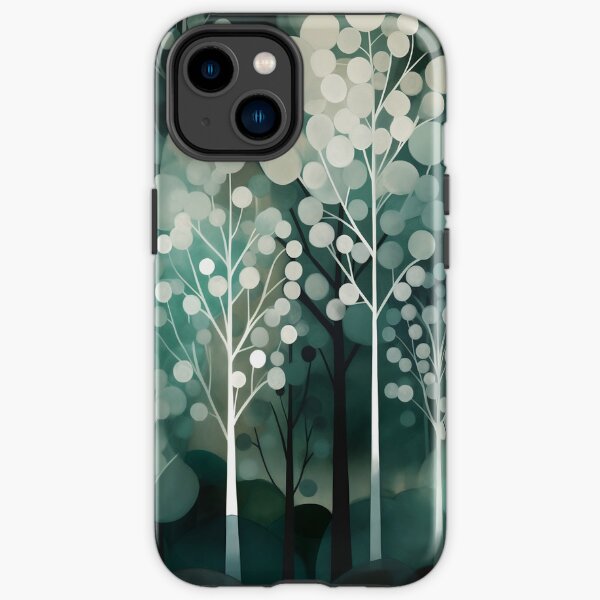 Serene Forest | Dark Green and White Abstract Trees iPhone Tough Case