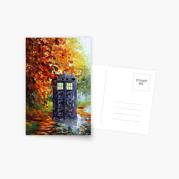 Blue Phone booth with autumn views Postcard