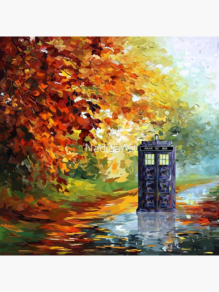 Blue Phone booth with autumn views by NadiyaArt