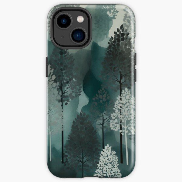 Misty Forestpunk Leaves in Dark Emerald and Aquamarine iPhone Tough Case