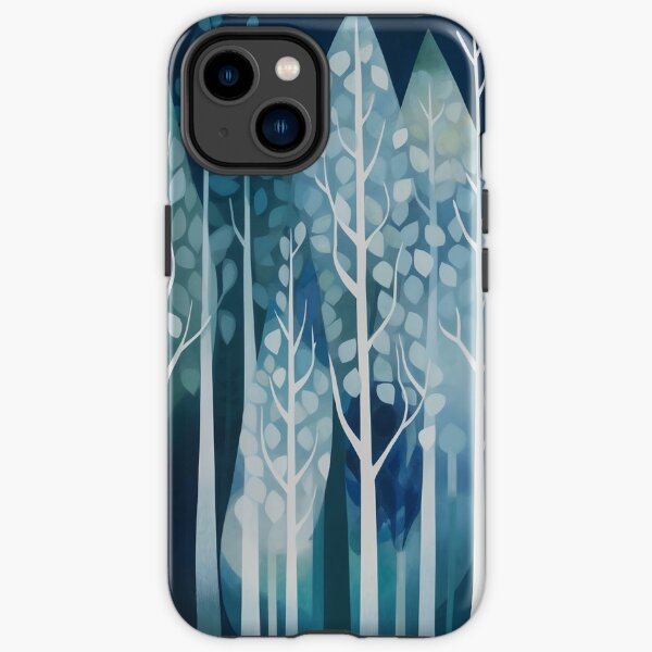 Misty Forestpunk - Blue and White Abstract Trees in Jan van Scorel Style iPhone Tough Case