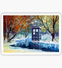 Blue Phone booth with winter views Sticker