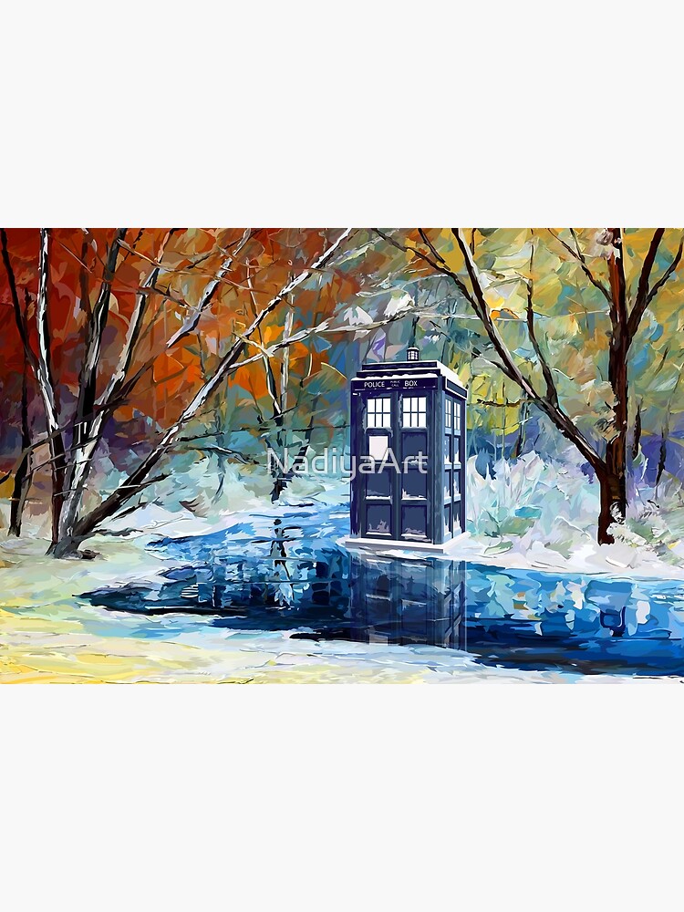 Disover Blue Phone booth with winter views Premium Matte Vertical Poster