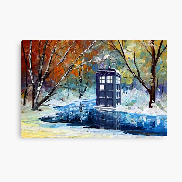 Blue Phone booth with winter views Canvas Print