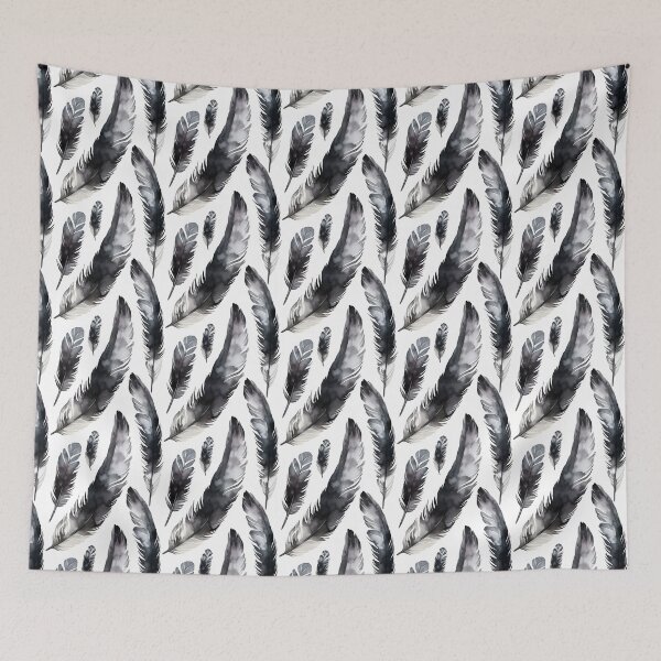 Item preview, Black Crow Feathers on a White Background designed and sold by ClairesPatterns.