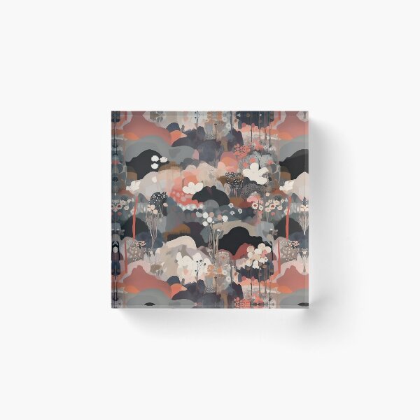 Item preview, Foggy Hills and Flowers Abstract Landscape Floral Pattern designed and sold by semisoberme.