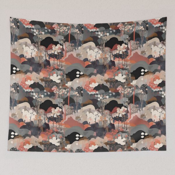 Item preview, Foggy Hills and Flowers Abstract Landscape Floral Pattern designed and sold by semisoberme.
