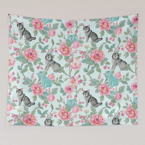Item preview, Vintage Floral & Classic Cat Pattern designed and sold by Tamas Das.