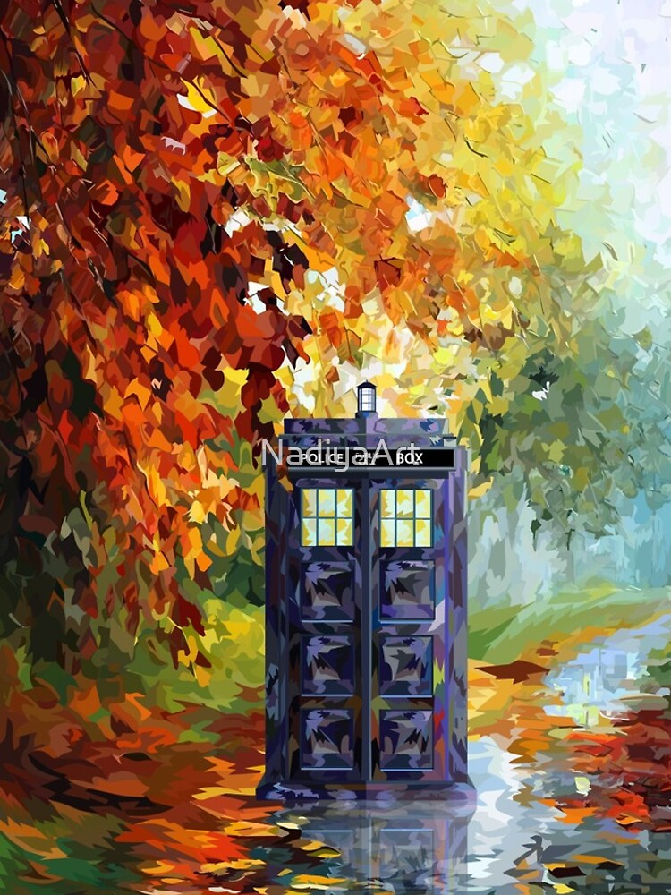 Blue Phone booth with autumn views by NadiyaArt