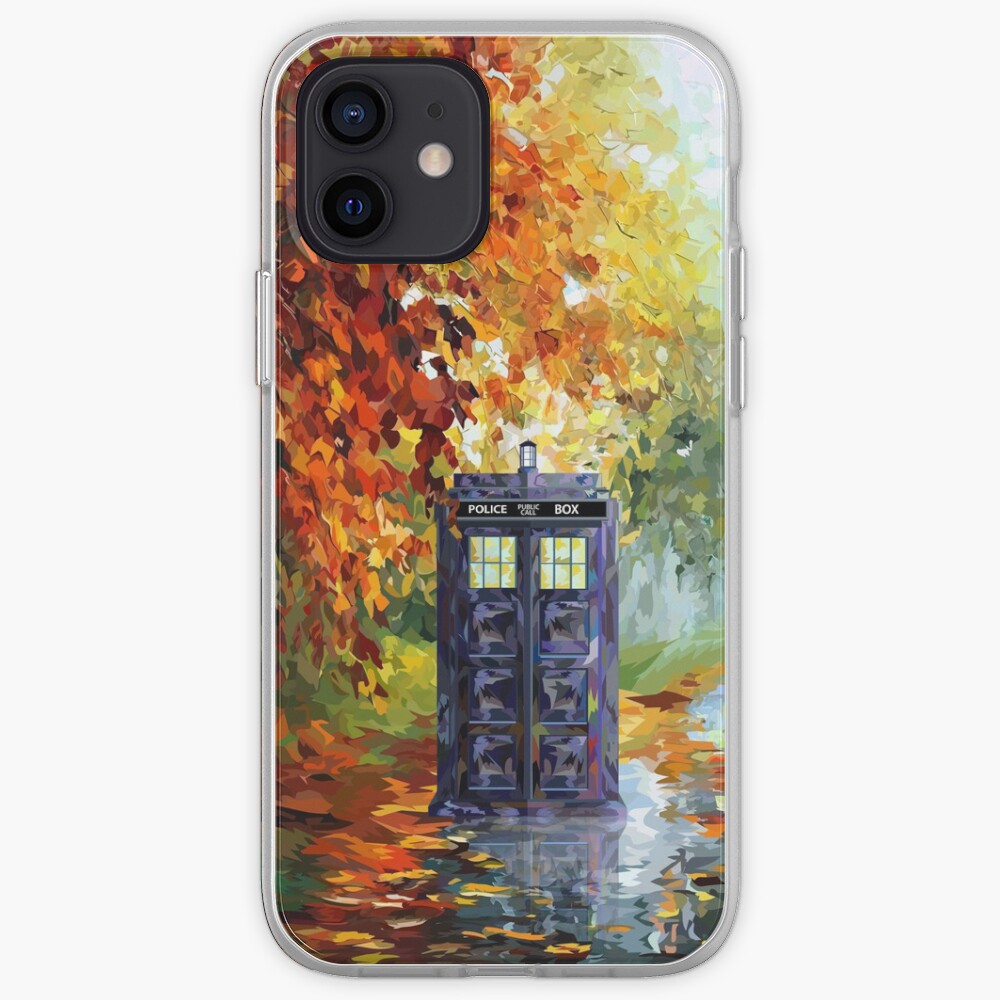Blue Phone booth with autumn views iPhone Case & Cover