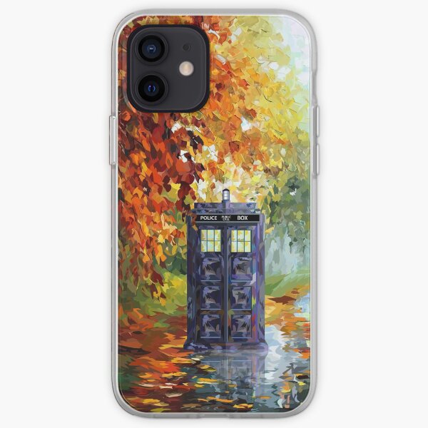 Blue Phone booth with autumn views iPhone Soft Case