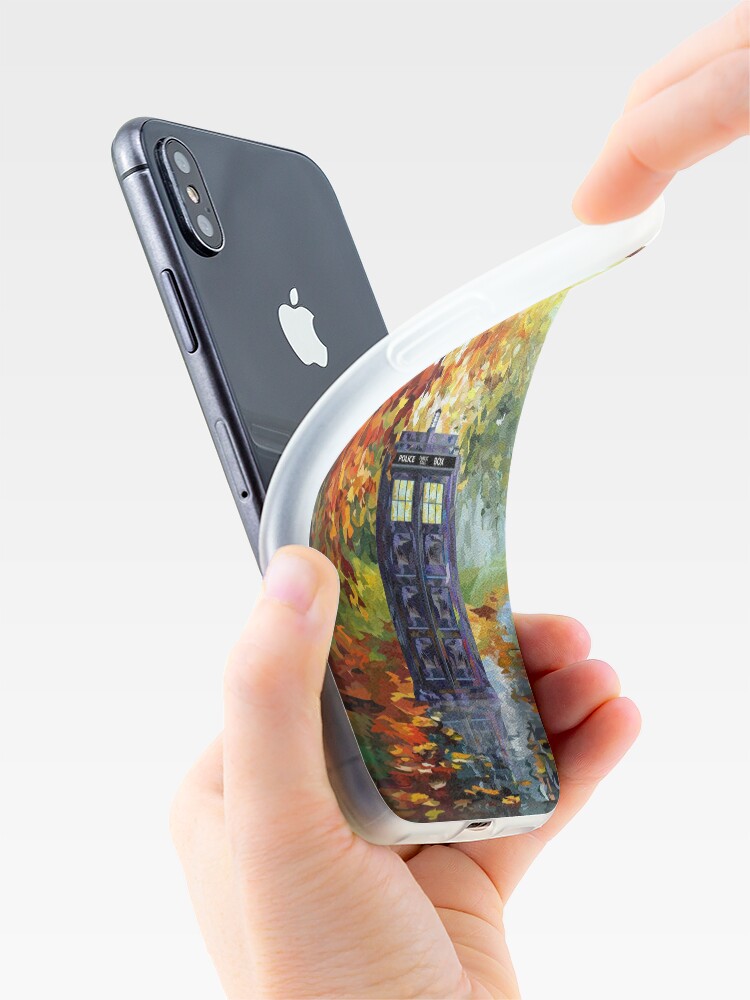 Alternate view of Blue Phone booth with autumn views iPhone Case & Cover