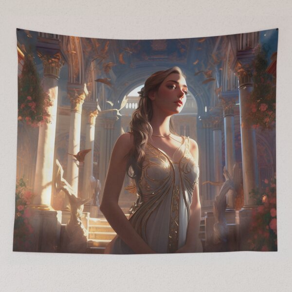 Item preview, Silver Goddess: A Divine Presence Amidst Classic Architecture and Floral Bliss designed and sold by oanaunciuleanu.