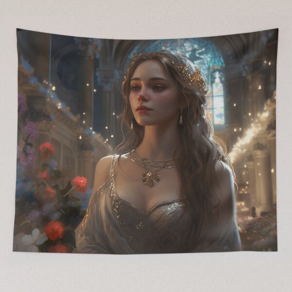 Item preview, Silver Goddess: A Divine Presence Amidst Classic Architecture and Floral Bliss designed and sold by oanaunciuleanu.