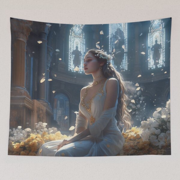 Item preview, Silver Goddess: A Divine Presence Amidst Classic Architecture and Floral Bliss designed and sold by oanaunciuleanu.