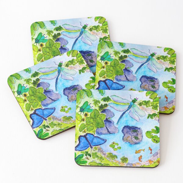 Item preview, Magical Pond, nature, pond life, colorful insects, gift for nature lover, watercolor design, gift for mom, designed and sold by LuluLaRock.