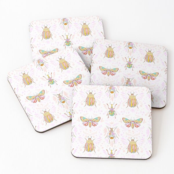 Item preview, Romantice Doodle Bugs with Butterfly and Scarabee on white and pink designed and sold by Dominiquevari.