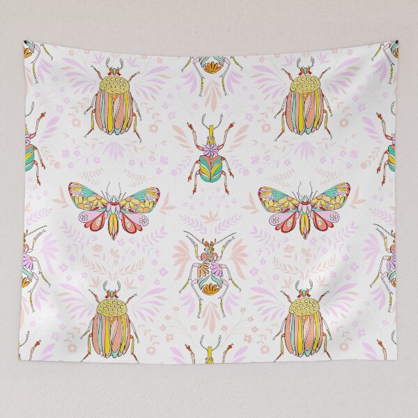 Item preview, Romantice Doodle Bugs with Butterfly and Scarabee on white and pink designed and sold by Dominiquevari.