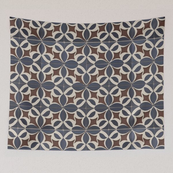 Item preview, Retro Tile Pattern Midnight Blue Flowers with Brown and Milky White details designed and sold by RetroTile.