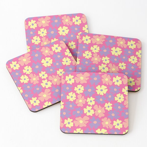 Item preview, pink 60s retro flower power, hot pink, purple, yellow, peach,  60s groovy pattern, hippie flowers designed and sold by blomastudios.