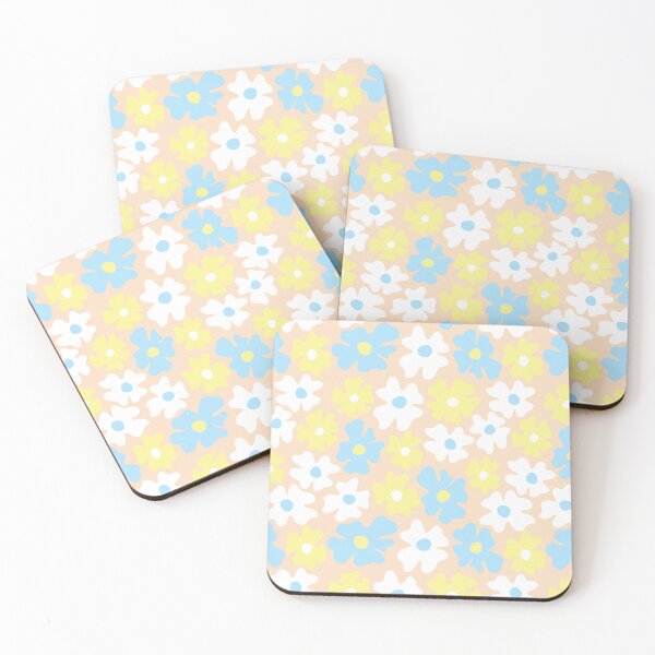 Item preview, 60s retro flower power, pastel blue, yellow, beige, 60s groovy pattern, hippie flowers designed and sold by blomastudios.