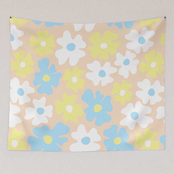 Item preview, 60s retro flower power, pastel blue, yellow, beige, 60s groovy pattern, hippie flowers designed and sold by blomastudios.