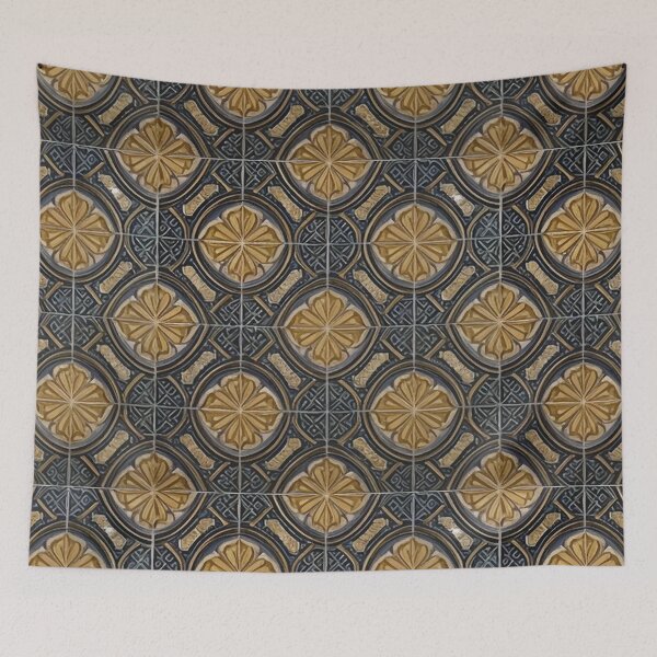 Item preview, Retro Tile Pattern Dark Yellow and Dark Blue Shades designed and sold by RetroTile.