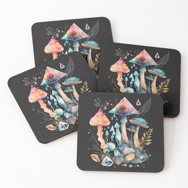 Item preview, Psychedelic watercolor mushrooms and crystals designed and sold by Sunchildprints.