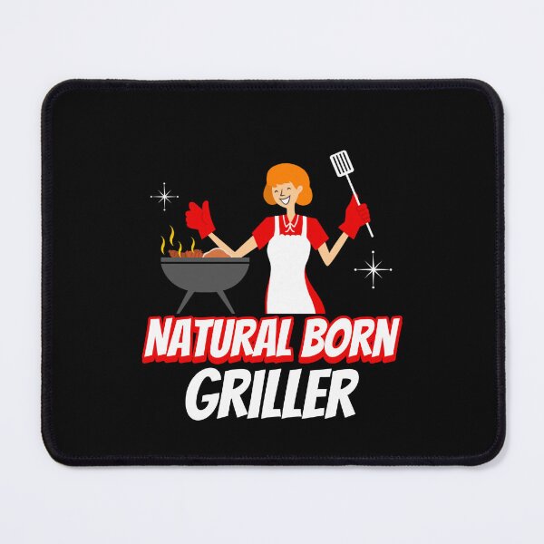 Item preview, Joyful Natural Born Griller - Cartoon Woman at Outdoor BBQ designed and sold by ElLocoMus.