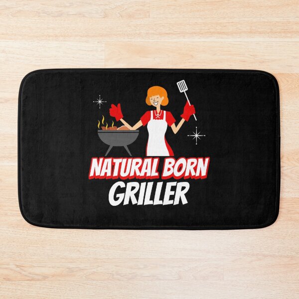 Item preview, Joyful Natural Born Griller - Cartoon Woman at Outdoor BBQ designed and sold by ElLocoMus.