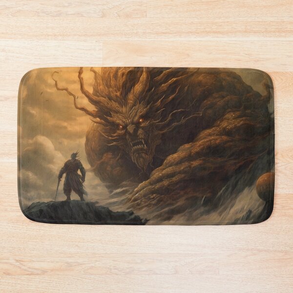 Item preview, Powerful earth god emerging from smoking depths when summoned by an oriental warrior designed and sold by SingularityGeek.