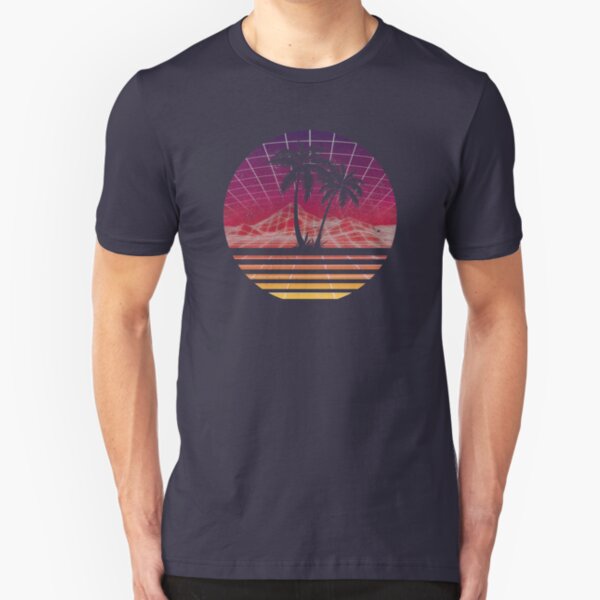Modern Retro 80s Outrun Sunset Palm Tree Silhouette - Original Slim Fit T-Shirt