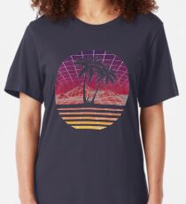 Modern Retro 80s Outrun Sunset Palm Tree Silhouette - Original Slim Fit T-Shirt