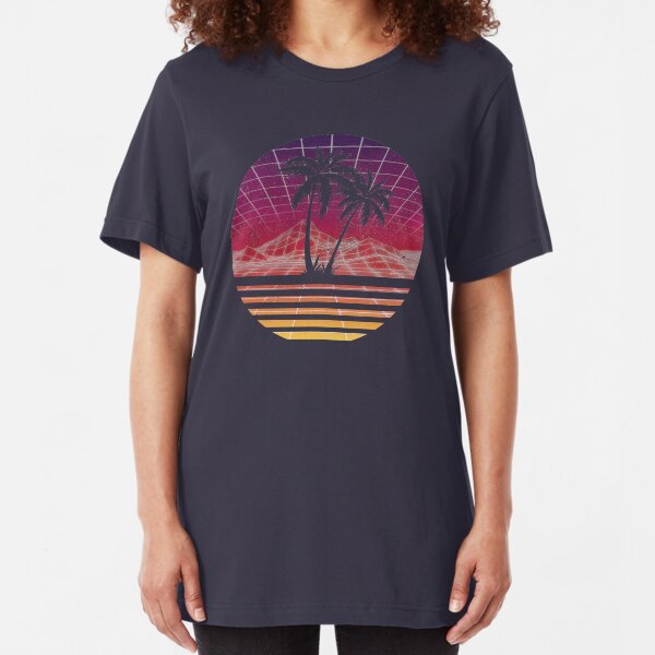 Modern Retro 80s Outrun Sunset Palm Tree Silhouette - Original Slim Fit T-Shirt