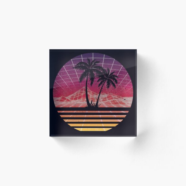 Modern Retro 80s Outrun Sunset Palm Tree Silhouette - Original Acrylic Block