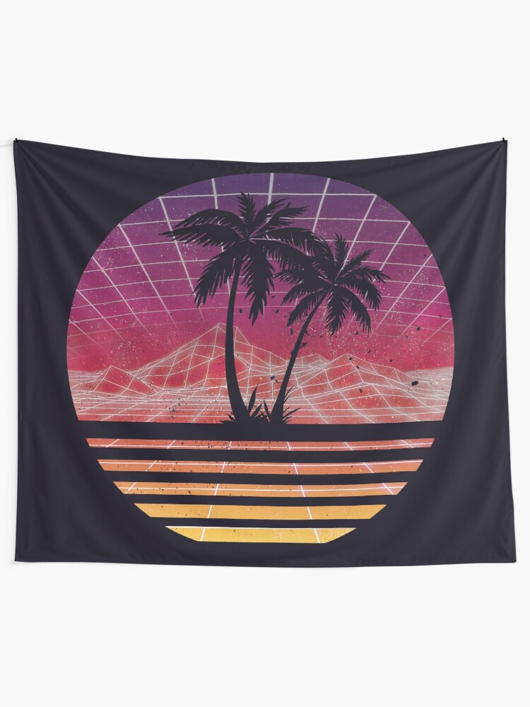 Alternate view of Modern Retro 80s Outrun Sunset Palm Tree Silhouette - Original Tapestry