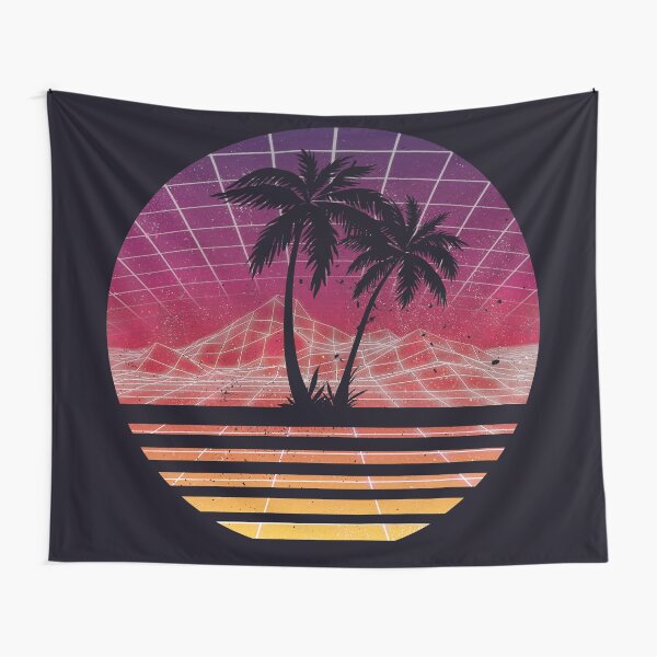 Modern Retro 80s Outrun Sunset Palm Tree Silhouette - Original Tapestry
