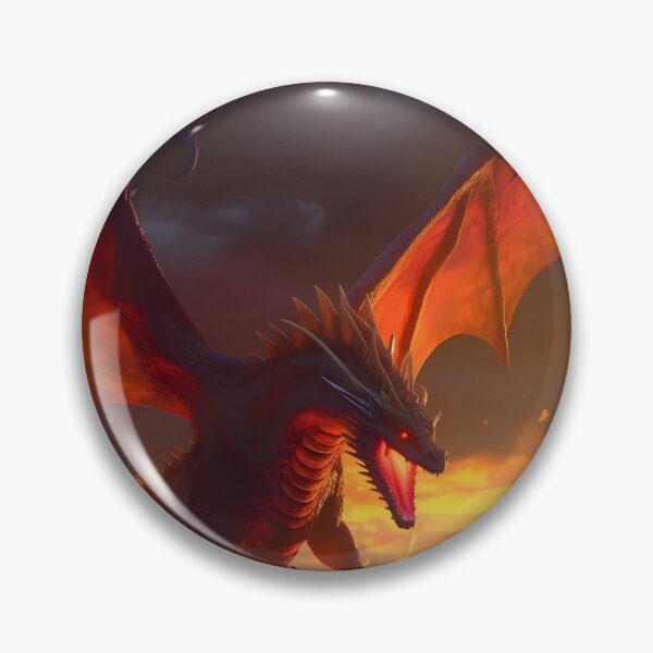 Artikelvorschau, Red fire dragon on the top of a mountain amidst smoke and dark sky entworfen und verkauft von SingularityGeek.