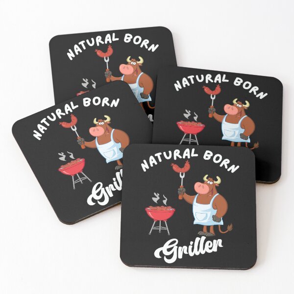 Item preview, Amusing Natural Born Griller - Cartoon Cow Grilling Sausages designed and sold by ElLocoMus.