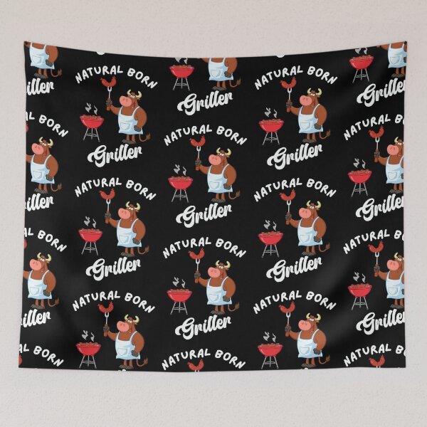 Item preview, Amusing Natural Born Griller - Cartoon Cow Grilling Sausages designed and sold by ElLocoMus.