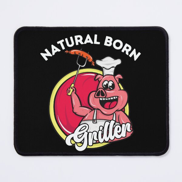 Item preview, Cheerful Natural Born Griller - Cartoon Pig Grilling Sausage designed and sold by ElLocoMus.