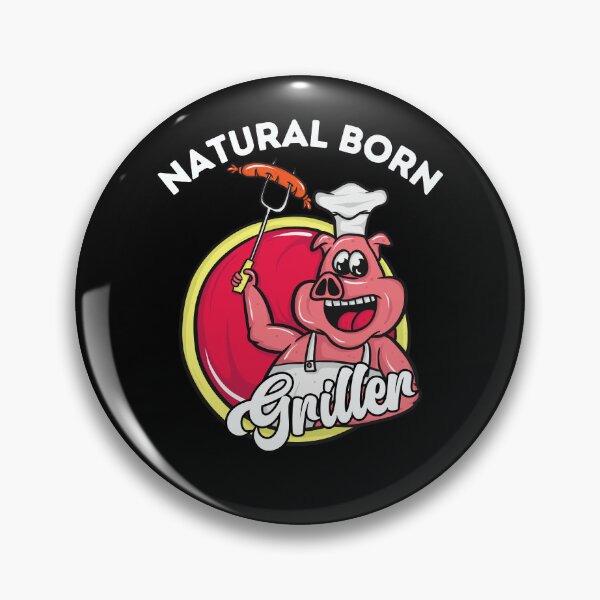 Item preview, Cheerful Natural Born Griller - Cartoon Pig Grilling Sausage designed and sold by ElLocoMus.