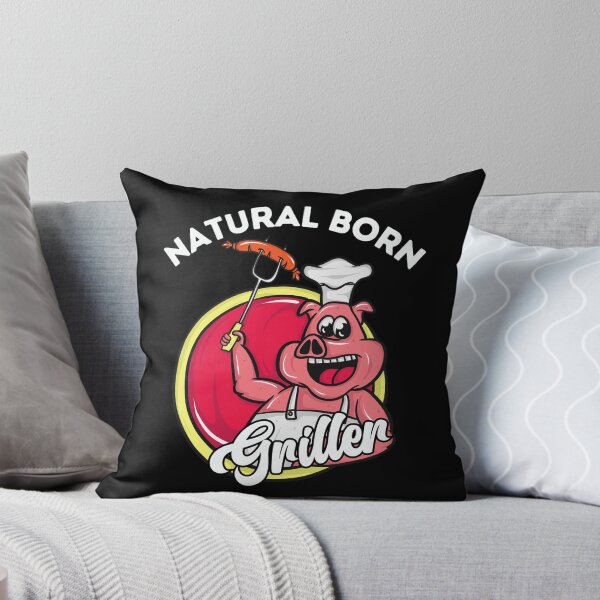 Item preview, Cheerful Natural Born Griller - Cartoon Pig Grilling Sausage designed and sold by ElLocoMus.