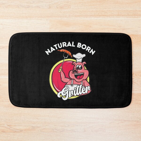 Item preview, Cheerful Natural Born Griller - Cartoon Pig Grilling Sausage designed and sold by ElLocoMus.