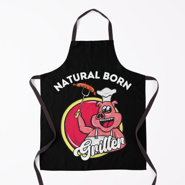 Item preview, Cheerful Natural Born Griller - Cartoon Pig Grilling Sausage designed and sold by ElLocoMus.