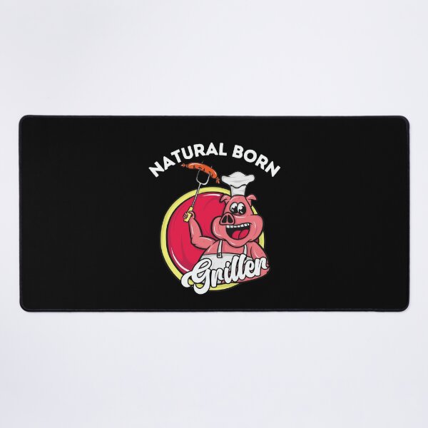 Item preview, Cheerful Natural Born Griller - Cartoon Pig Grilling Sausage designed and sold by ElLocoMus.