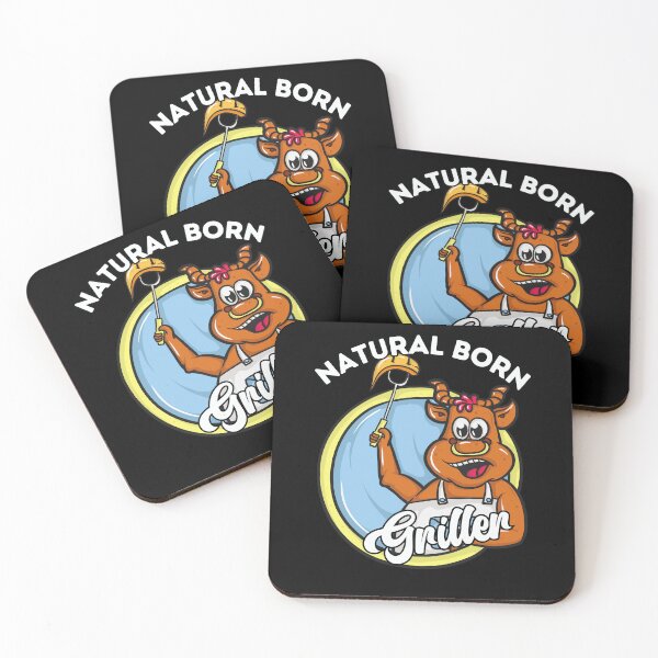 Item preview, Cheerful Natural Born Griller - Cartoon Cow Grilling designed and sold by ElLocoMus.
