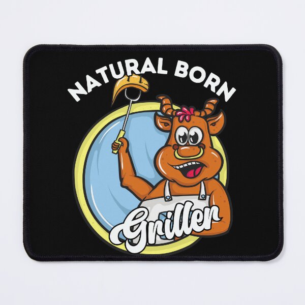 Item preview, Cheerful Natural Born Griller - Cartoon Cow Grilling designed and sold by ElLocoMus.